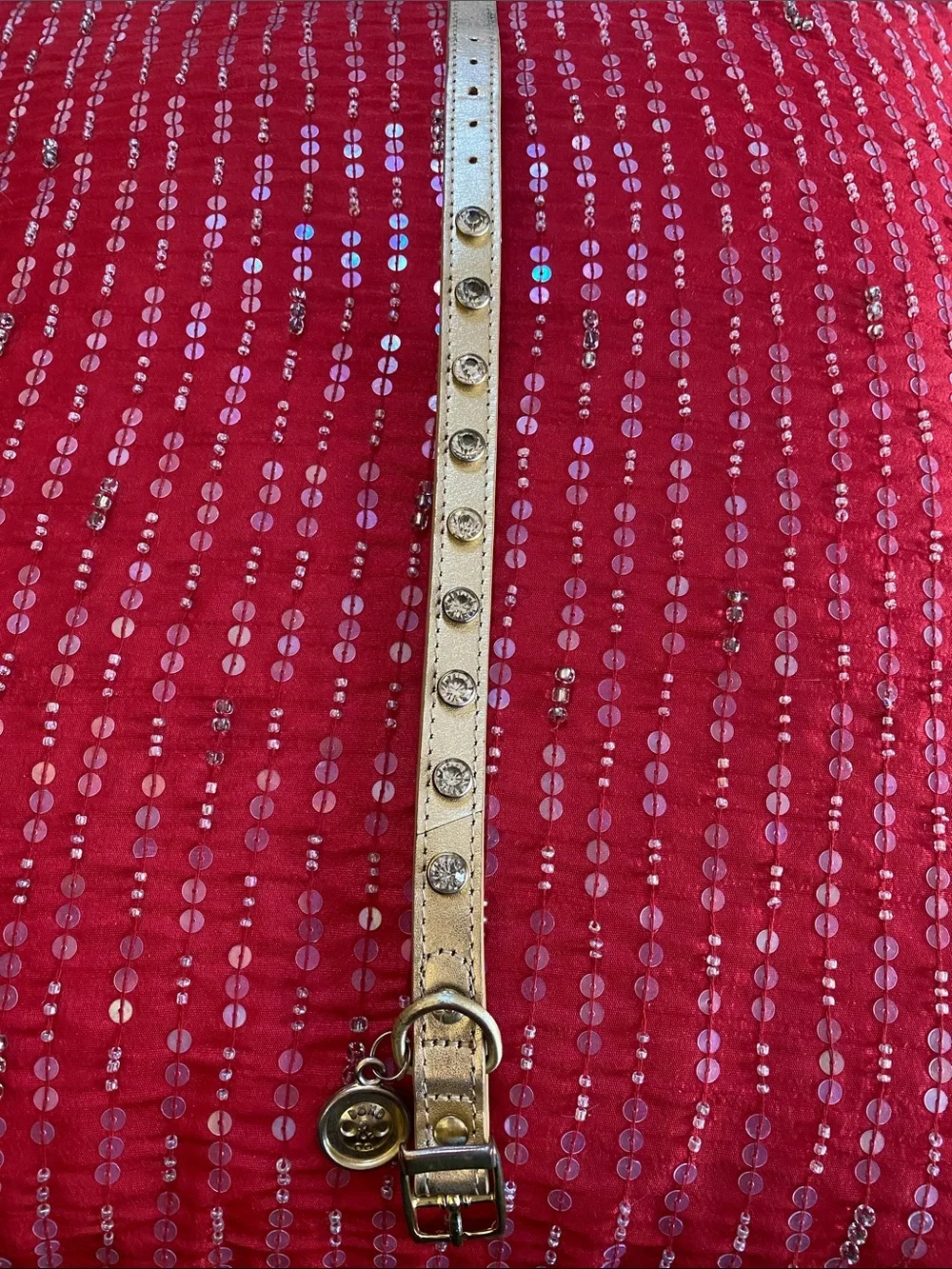 Bond&Co Gold Metallic Leather Crystal Encrusted Pet Collar Used Good Condition